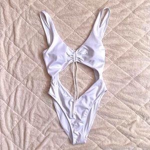 PINK white one piece cutout swimsuit M